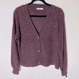 Reitmans Burgundy Knit Bubble Sleeve Button Front V Neck Cardigan Sweater S